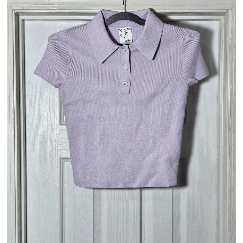 Aerie‎ Polo Sweater Women's Size XS Lavender Dawn Short Sleeve Knit